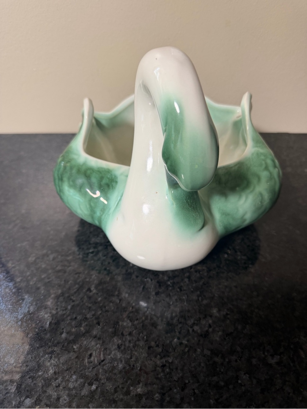 Vintage 1950s Hull Coronet Ceramic Swan Planter Bowl Green Drip Glaze USA #213